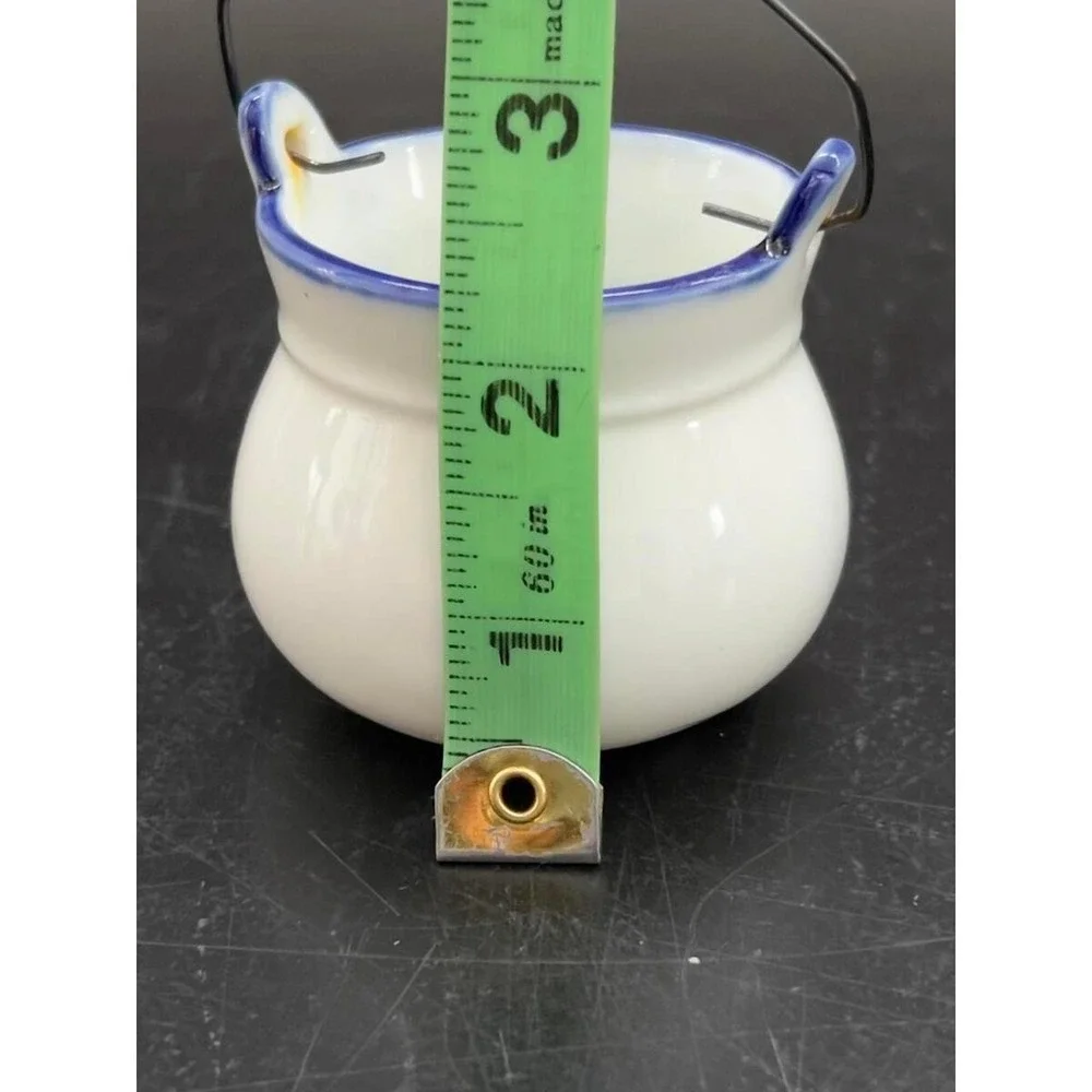 Fairway Miniature Cauldron White Blue Home Sweet Home Floral Vintage 2.5in